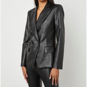 Like New BCBGMAXAZRIA Black Faux Leather Double-Breasted Blazer